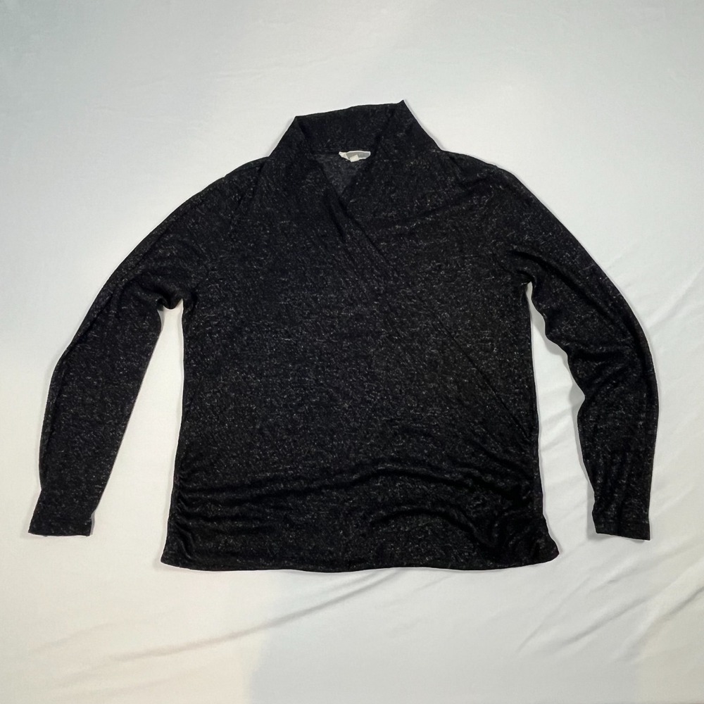 Pleione Space Dye Surplice Wrap Cardigan Top Charcoal Black Long Sleeve Size M